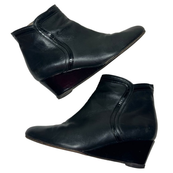 Bruno Magli Leather Wedge Ankle Booties Black with Patent Leather Trim Size EU37 - Picture 5 of 14